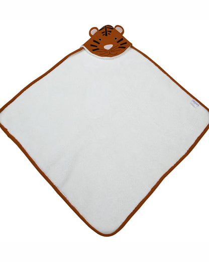 Pomme Tiger Knitted Ultra Soft Hooded Sherpa Blanket-100% Cotton-Ivory & Rust-For Infants