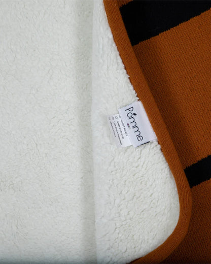 Pomme Tiger Knitted Ultra Soft Hooded Sherpa Blanket-100% Cotton-Ivory & Rust-For Infants