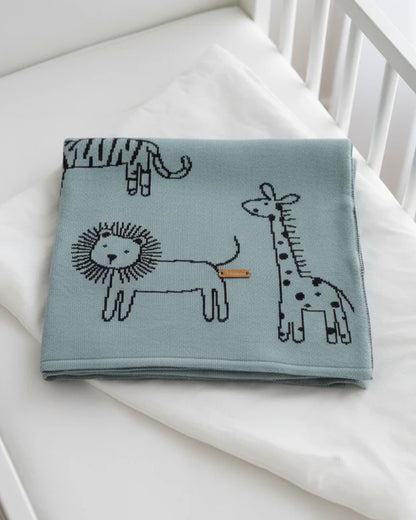 Pomme Jungle Safari Knitted Ultra Soft Blanket-100% Cotton-Sage Mint-For Infants