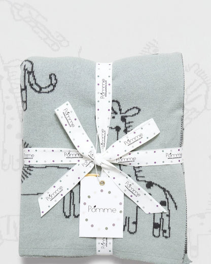 Pomme Jungle Safari Knitted Ultra Soft Blanket-100% Cotton-Sage Mint-For Infants
