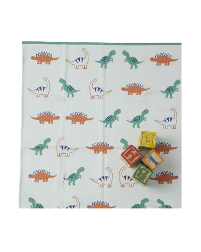 Pomme Dino Doodles Knitted Ultra Soft Blanket-100% Cotton-Ivory-For Infants