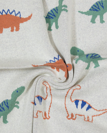 Pomme Dino Doodles Knitted Ultra Soft Blanket-100% Cotton-Ivory-For Infants