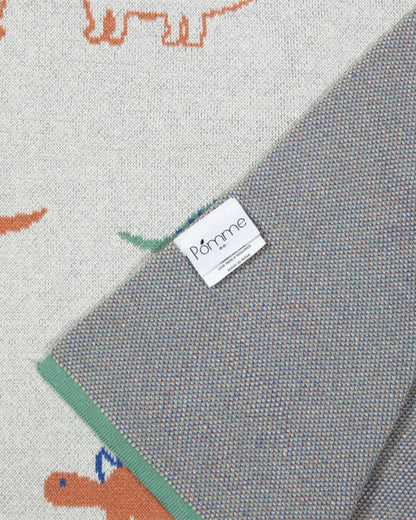 Pomme Dino Doodles Knitted Ultra Soft Blanket-100% Cotton-Ivory-For Infants