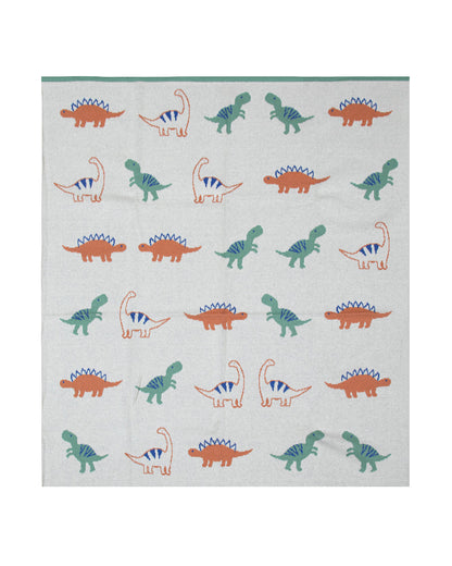 Pomme Dino Doodles Knitted Ultra Soft Blanket-100% Cotton-Ivory-For Infants