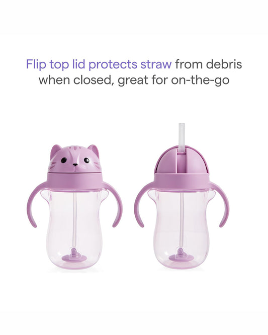 Munchkin Weighted Straw Cup-Patented Click Lock Lid-Weighted Straw & Spillproof-Cat-300ml-9M+