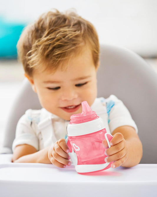 Munchkin Gentle Transition Cup-with Soft Silicone Spout & Removable Handles-Spillproof-Pink-120ml-4M+