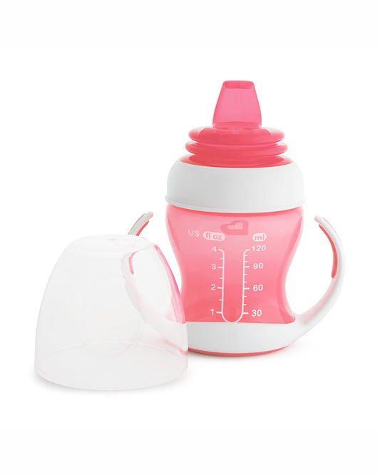 Munchkin Gentle Transition Cup-with Soft Silicone Spout & Removable Handles-Spillproof-Pink-120ml-4M+