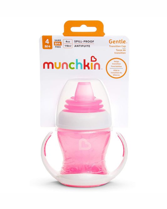 Munchkin Gentle Transition Cup-with Soft Silicone Spout & Removable Handles-Spillproof-Pink-120ml-4M+