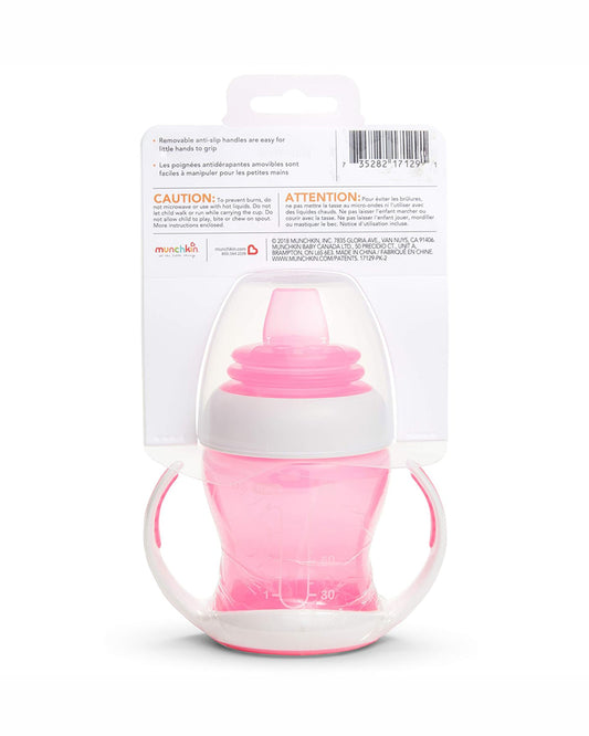Munchkin Gentle Transition Cup-with Soft Silicone Spout & Removable Handles-Spillproof-Pink-120ml-4M+