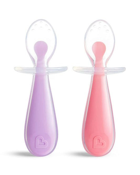 Munchkin Gentle Silicone Training Spoon Set-Anti-Choking Self-Feeding Spoons-BPA-Free-Purple & Pink-6M+