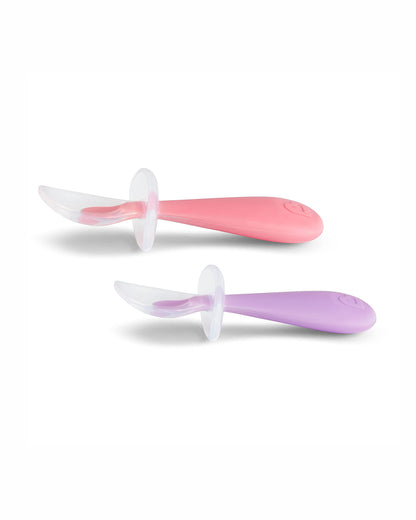Munchkin Gentle Silicone Training Spoon Set-Anti-Choking Self-Feeding Spoons-BPA-Free-Purple & Pink-6M+