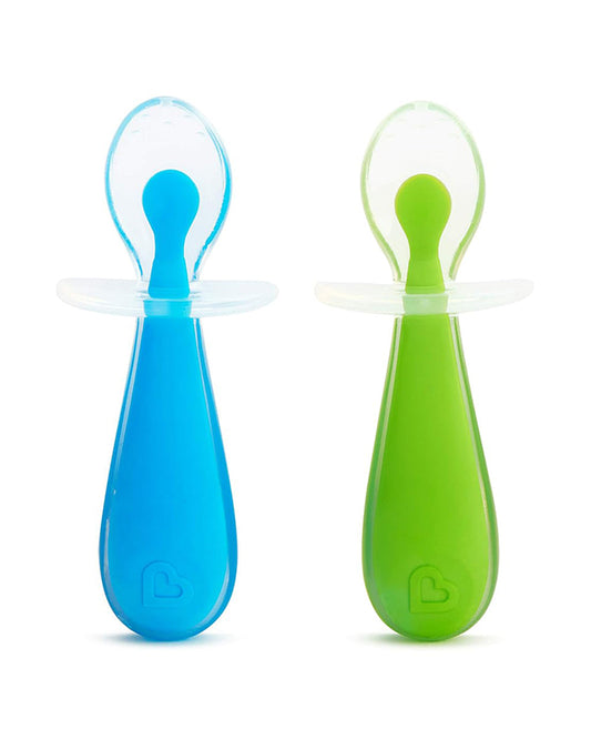 Munchkin Gentle Silicone Training Spoon Set-Anti-Choking Self-Feeding Spoons-BPA-Free-Blue & Green-6M+