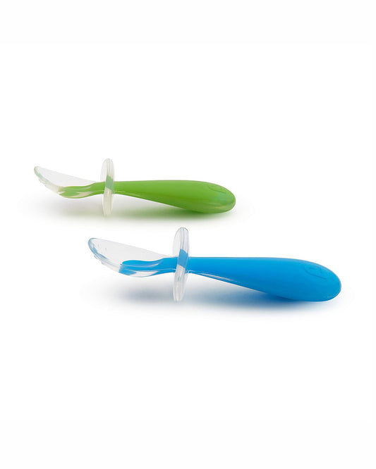 Munchkin Gentle Silicone Training Spoon Set-Anti-Choking Self-Feeding Spoons-BPA-Free-Blue & Green-6M+
