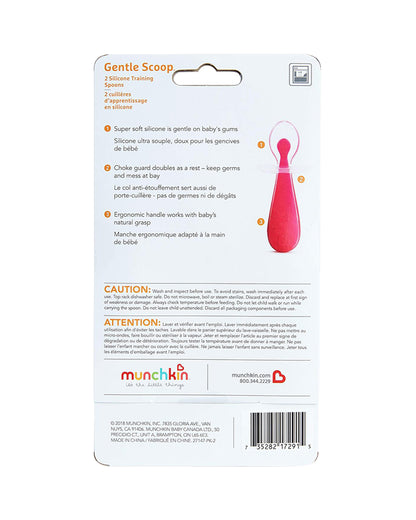 Munchkin Gentle Silicone Training Spoon Set-Anti-Choking Self-Feeding Spoons-BPA-Free-Blue & Green-6M+