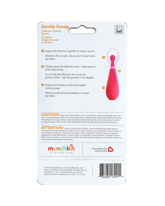 Munchkin Gentle Silicone Training Spoon Set-Anti-Choking Self-Feeding Spoons-BPA-Free-Blue & Green-6M+