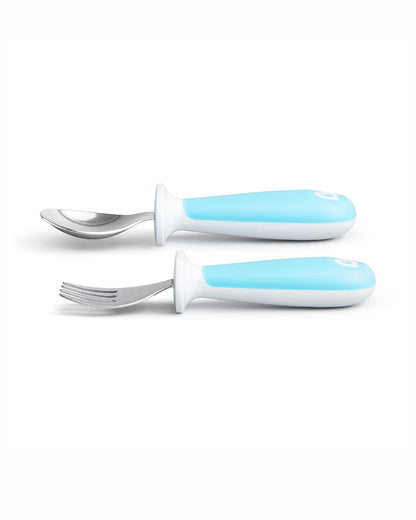Munchkin Raise Toddler Fork & Spoon Set-Ergonomic Handles for Easy Grip-BPA-Free-Blue-12M+
