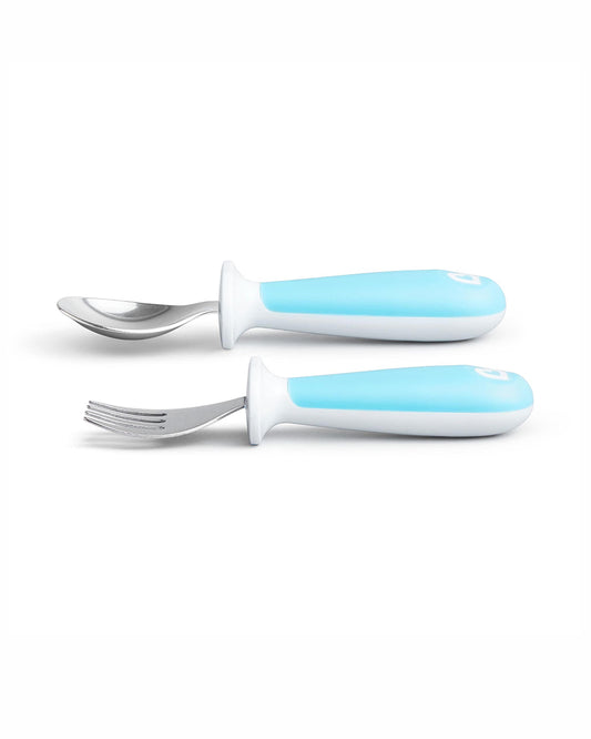 Munchkin Raise Toddler Fork & Spoon Set-Ergonomic Handles for Easy Grip-BPA-Free-Blue-12M+