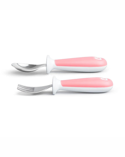 Munchkin Raise Toddler Fork & Spoon Set-Ergonomic Handles for Easy Grip-BPA-Free-Pink-12M+