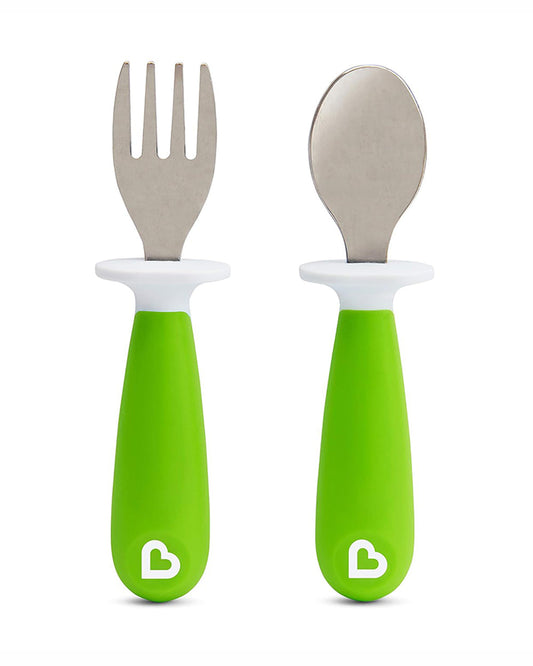 Munchkin Raise Toddler Fork & Spoon Set-Ergonomic Handles for Easy Grip-BPA-Free-Green-12M+