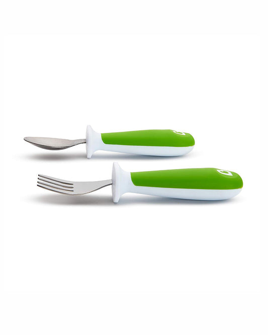 Munchkin Raise Toddler Fork & Spoon Set-Ergonomic Handles for Easy Grip-BPA-Free-Green-12M+
