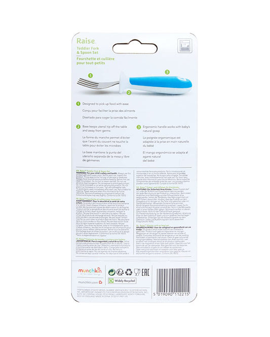 Munchkin Raise Toddler Fork & Spoon Set-Ergonomic Handles for Easy Grip-BPA-Free-Green-12M+