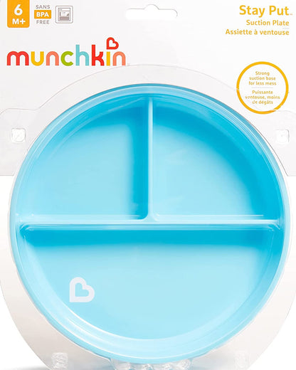 Munchkin Stay Put Suction Plate-Strong Suction Base with Deep Sides-BPA-Free-Blue-6M+