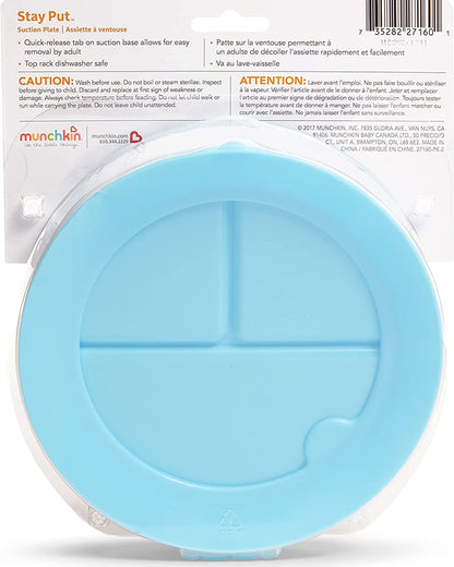 Munchkin Stay Put Suction Plate-Strong Suction Base with Deep Sides-BPA-Free-Blue-6M+
