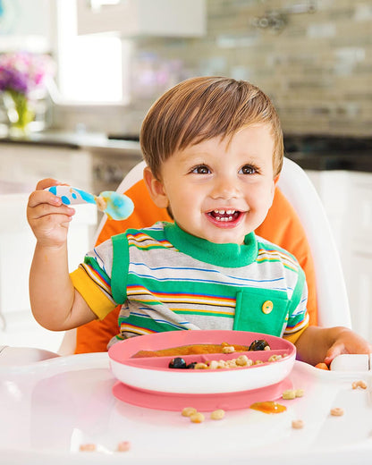 Munchkin Stay Put Suction Plate-Strong Suction Base with Deep Sides-BPA-Free-Pink-6M+