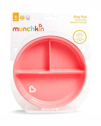 Munchkin Stay Put Suction Plate-Strong Suction Base with Deep Sides-BPA-Free-Pink-6M+