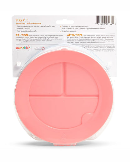Munchkin Stay Put Suction Plate-Strong Suction Base with Deep Sides-BPA-Free-Pink-6M+