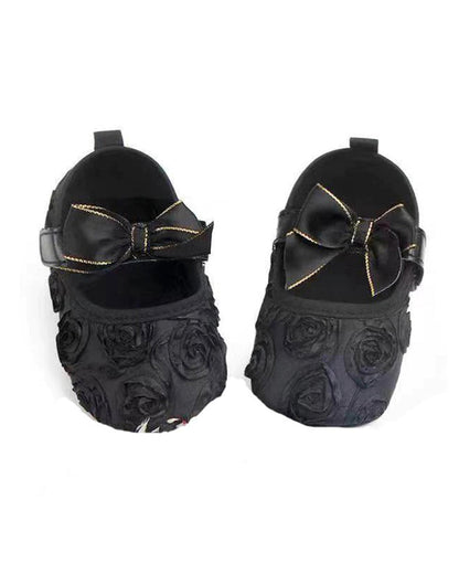 NINO BELLO Black Bow Flower Velcro Bellies For Infants