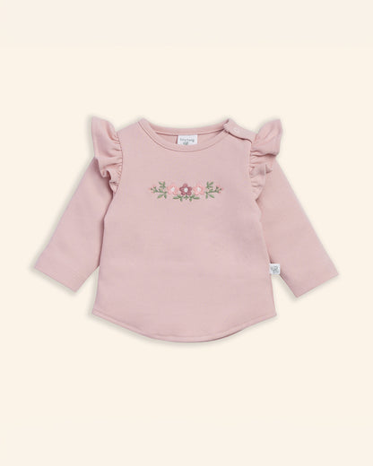 Tiny Twig Pastel Pink T-shirt-Lotus Embroidered-Organic Cotton-For Infants