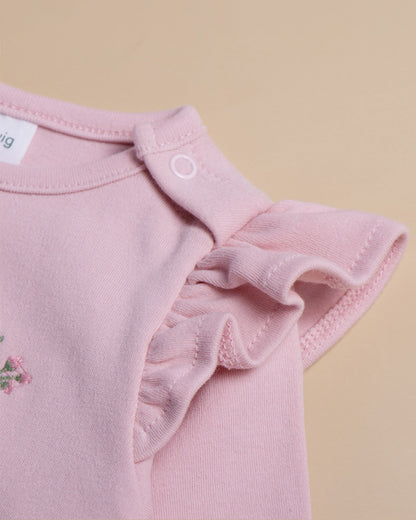 Tiny Twig Pastel Pink T-shirt-Lotus Embroidered-Organic Cotton-For Infants