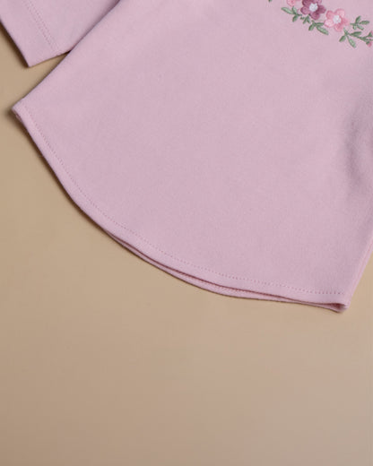 Tiny Twig Pastel Pink T-shirt-Lotus Embroidered-Organic Cotton-For Infants