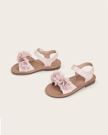 NINO BELLO Pink Flower Applique Velcro Sandals For Infants