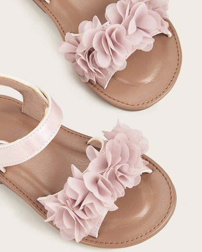 NINO BELLO Pink Flower Applique Velcro Sandals For Infants