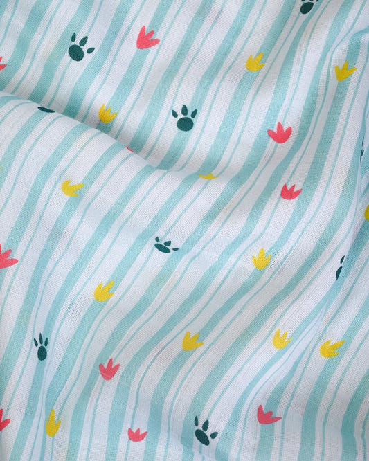 Twingle 100% Organic Muslin Swaddles-Dino Dare & Paw Strokes-Bigger than Standard Swaddles-Supports Natural Airflow-Soft Gentle Edges-White & Blue-Pack of 2-Infant Wraps