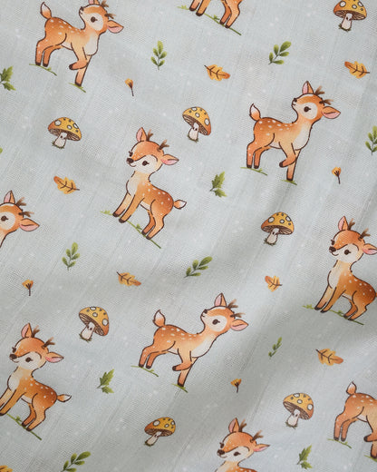 Twingle 100% Organic Muslin Swaddles-Fawnie Friends & Leafy Mush-Bigger than Standard Swaddles-Supports Natural Airflow-Soft Gentle Edges-White & Blue-Pack of 2-Infant Wraps