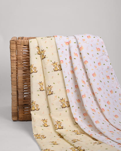 Twingle 100% Organic Muslin Swaddles-Giffy Garden & Snail Trail-Bigger than Standard Swaddles-Supports Natural Airflow-Soft Gentle Edges-White & Cream-Pack of 2-Infant Wraps