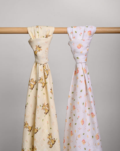 Twingle 100% Organic Muslin Swaddles-Giffy Garden & Snail Trail-Bigger than Standard Swaddles-Supports Natural Airflow-Soft Gentle Edges-White & Cream-Pack of 2-Infant Wraps