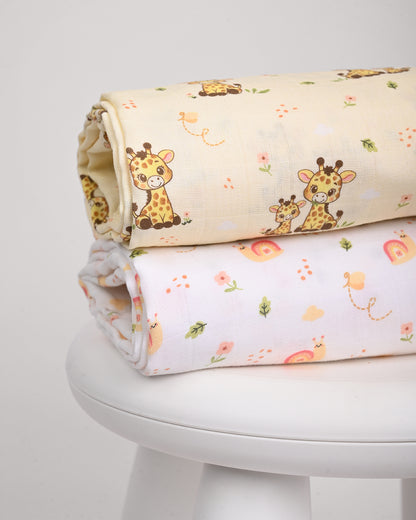 Twingle 100% Organic Muslin Swaddles-Giffy Garden & Snail Trail-Bigger than Standard Swaddles-Supports Natural Airflow-Soft Gentle Edges-White & Cream-Pack of 2-Infant Wraps