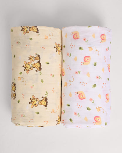 Twingle 100% Organic Muslin Swaddles-Giffy Garden & Snail Trail-Bigger than Standard Swaddles-Supports Natural Airflow-Soft Gentle Edges-White & Cream-Pack of 2-Infant Wraps