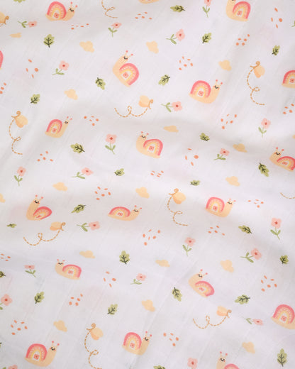 Twingle 100% Organic Muslin Swaddles-Giffy Garden & Snail Trail-Bigger than Standard Swaddles-Supports Natural Airflow-Soft Gentle Edges-White & Cream-Pack of 2-Infant Wraps