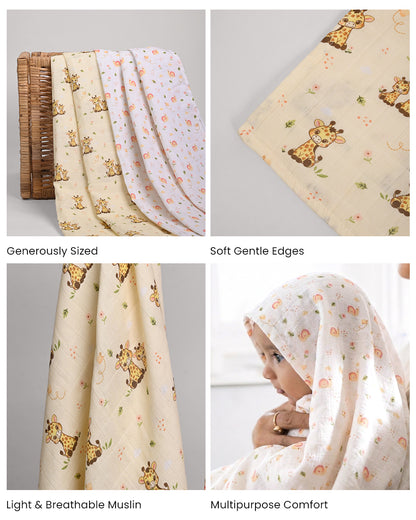 Twingle 100% Organic Muslin Swaddles-Giffy Garden & Snail Trail-Bigger than Standard Swaddles-Supports Natural Airflow-Soft Gentle Edges-White & Cream-Pack of 2-Infant Wraps