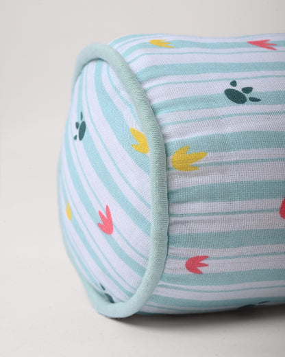 Twingle 100% Organic Muslin Baby Pillow & Bolsters-Dino Dare & Paw Strokes-High Twist Yarn for Lasting Softness-Eco Certified Genesta Inks for Skin-Safe Prints-White & Blue-Pack of 3-For Infants
