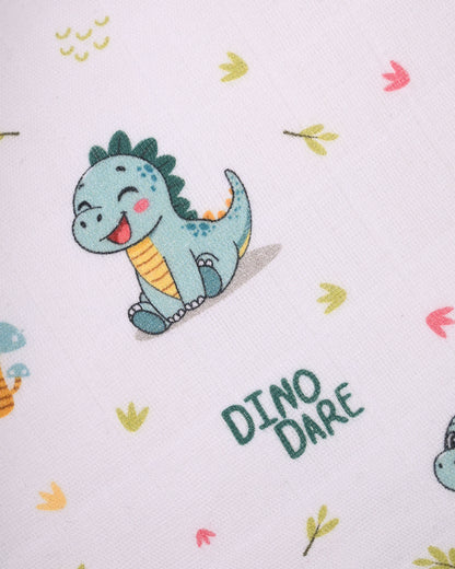 Twingle 100% Organic Muslin Baby Pillow & Bolsters-Dino Dare & Paw Strokes-High Twist Yarn for Lasting Softness-Eco Certified Genesta Inks for Skin-Safe Prints-White & Blue-Pack of 3-For Infants