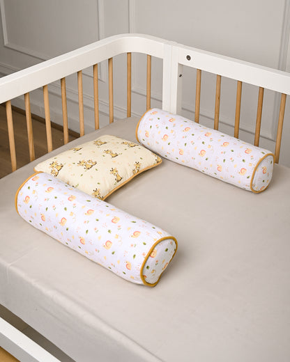 Twingle 100% Organic Muslin Baby Pillow & Bolsters-Giffy Garden & Snail Trail-High Twist Yarn for Lasting Softness-Eco Certified Genesta Inks for Skin-Safe Prints-White & Cream-Pack of 3-For Infants