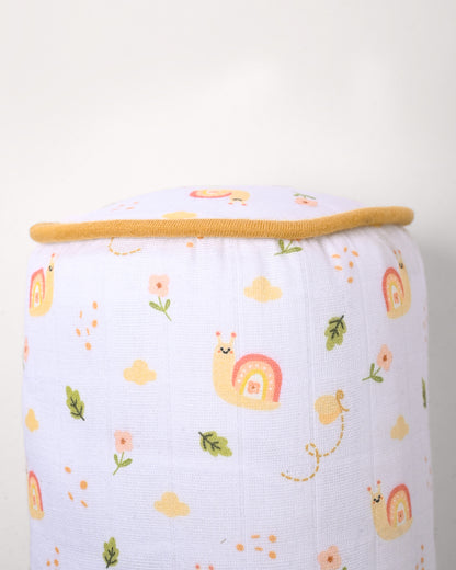 Twingle 100% Organic Muslin Baby Pillow & Bolsters-Giffy Garden & Snail Trail-High Twist Yarn for Lasting Softness-Eco Certified Genesta Inks for Skin-Safe Prints-White & Cream-Pack of 3-For Infants
