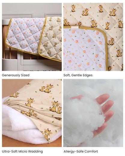 Twingle 100% Organic Muslin Reversible Baby Quilt-Giffy Garden & Snail Trail-High Twist Yarn for Lasting Softness-Eco Certified Genesta Inks for Skin-Safe Prints-White & Cream-For Infants