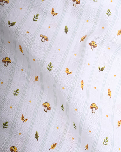 Twingle 100% Organic Muslin Fawnie Friends Baby Bedding Set-Pack of 5-Reversible Blanket, All-round Elastic Bedsheet, Pillow & Bolsters-Eco Certified Genesta baby safe Inks-White & Light Blue-For Infants